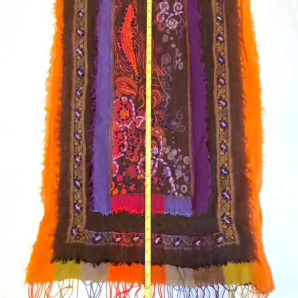 Boho Chic Soft Wool Embroidered Artisan Fringe Scarf Wrap Colorful Festival - Picture 11 of 11